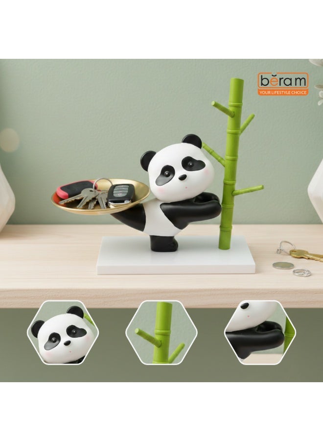 BERAM Panda Holder Décor Cute Resin Panda Figurine with Multi Purpose Tray Decorative Animal Sculpture for Keys Jewellery Candies Home Display Modern Desk Entryway Organizer - Image 4